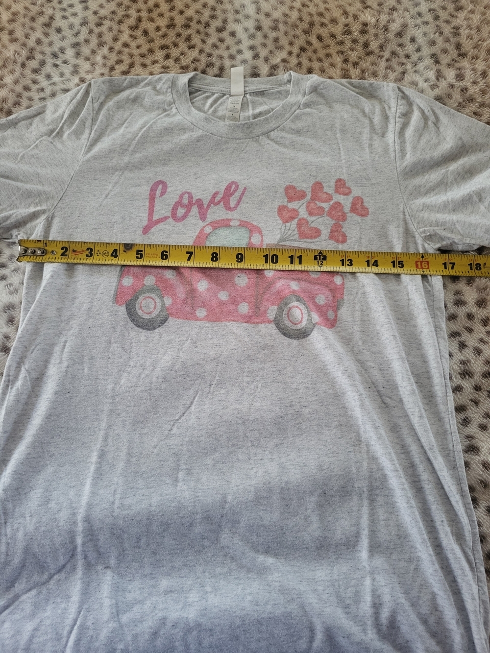 Bella Canvas Gray Tee with Pink Polka-Dot Truck and Hearts - Picture 4 of 7